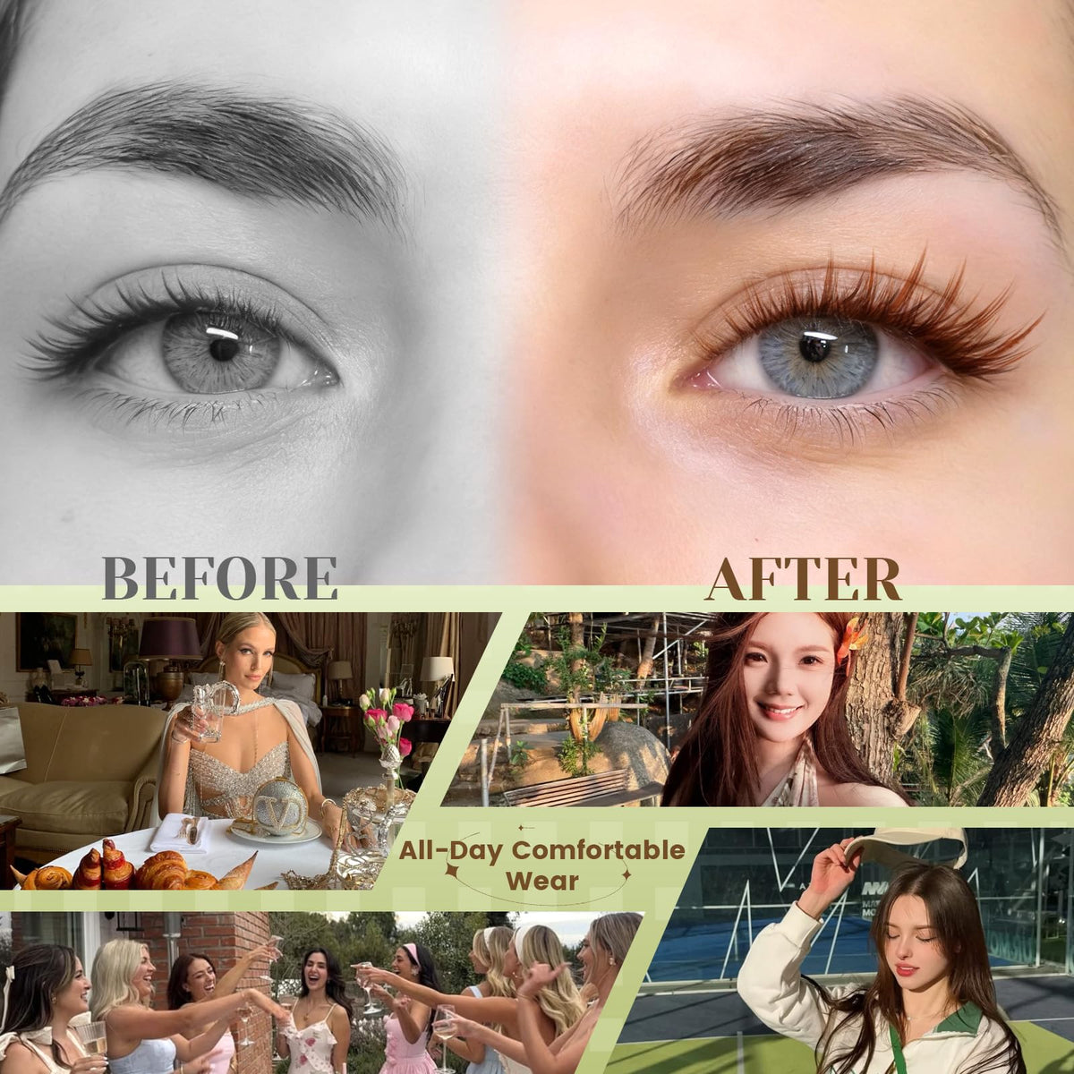 Different styles achieved with KEYYOU lash clusters