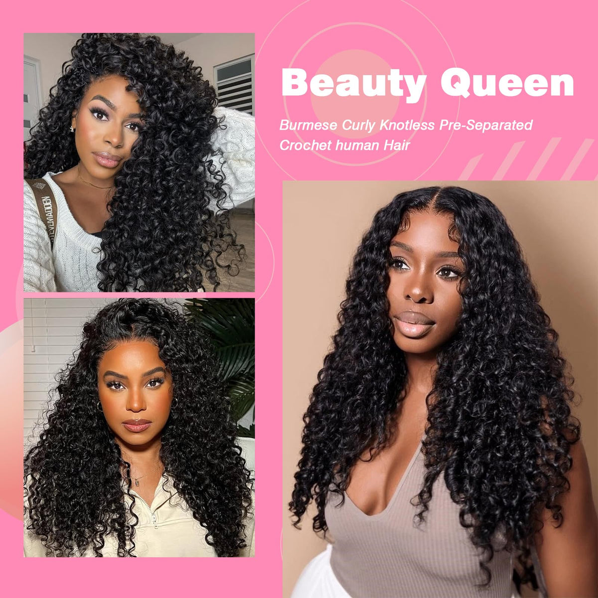 Different styles created with Burmese curly crochet hair