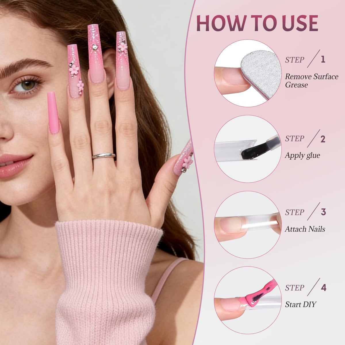 Different styles created with Ranrose Clear Nail Tips