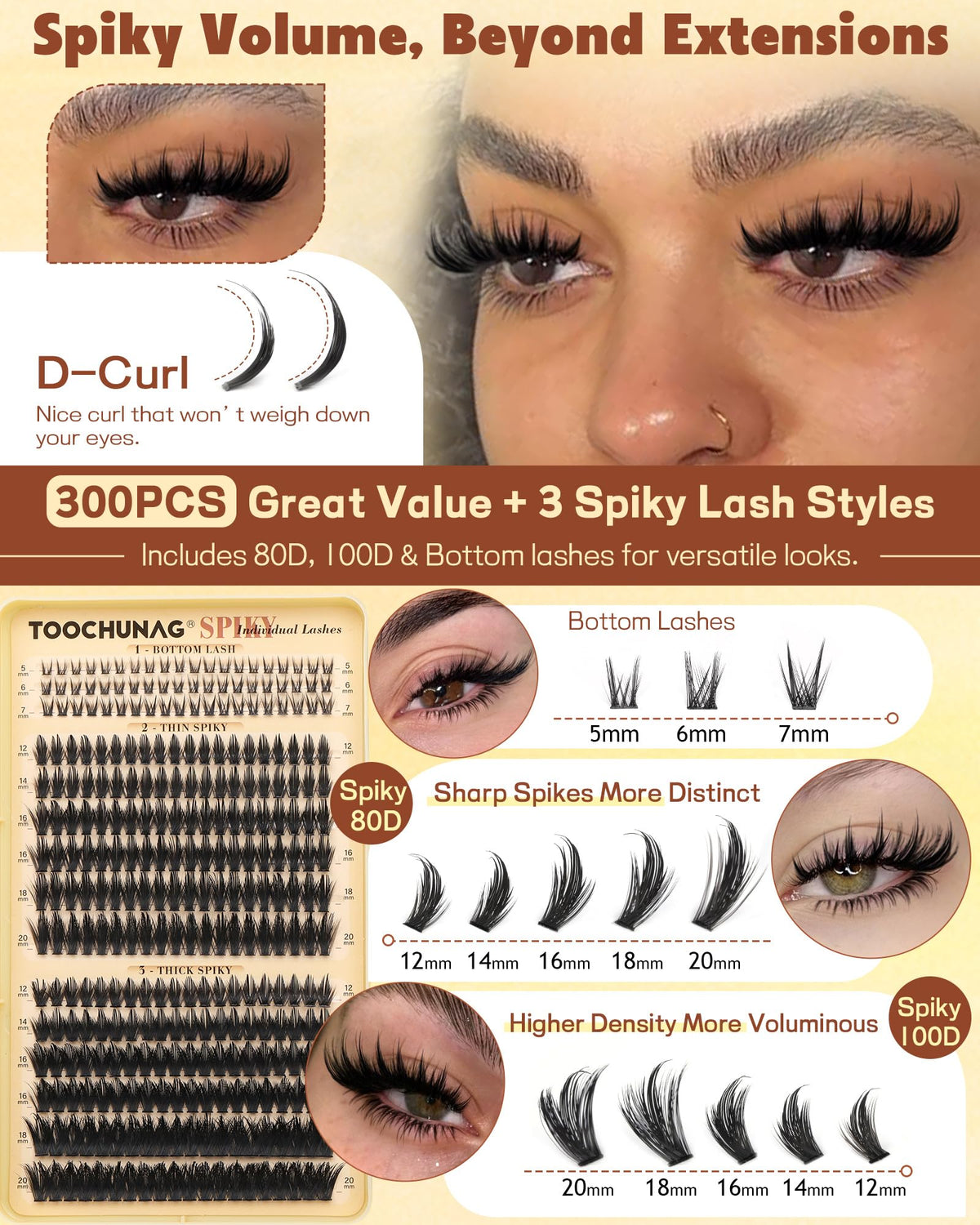 Different styles of eyelash clusters in TOOCHUNAG kit
