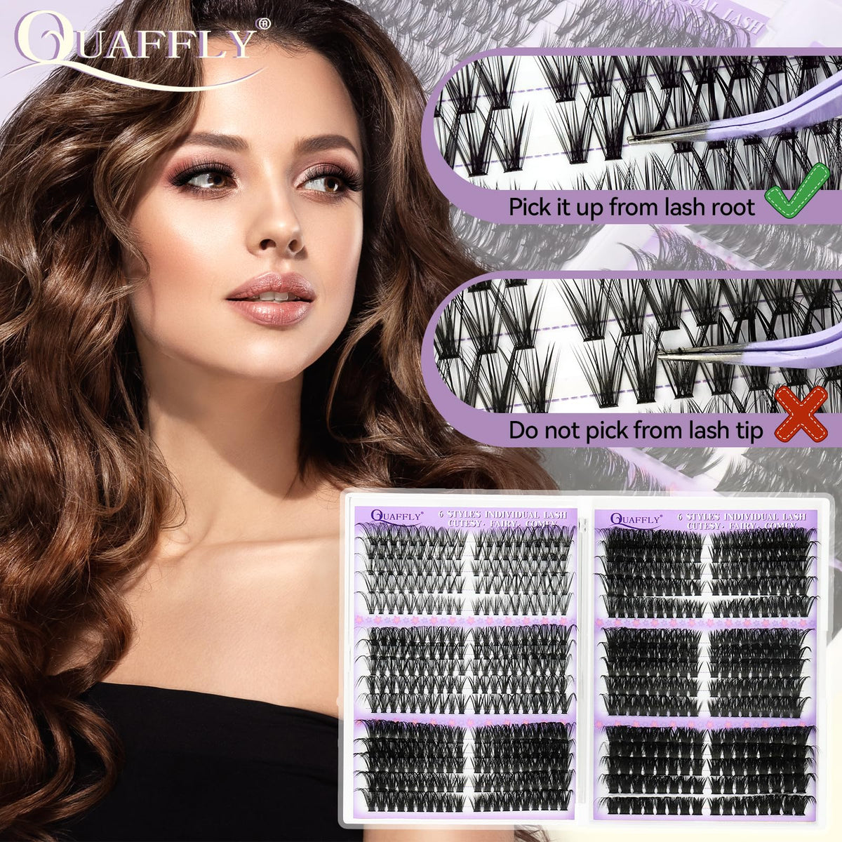 Different styles of false eyelashes included in the kit