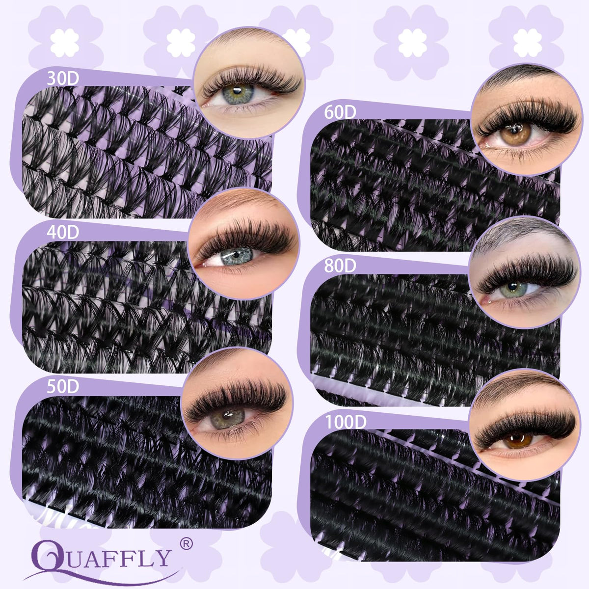 Different styles of individual lashes from QUAFFLY kit