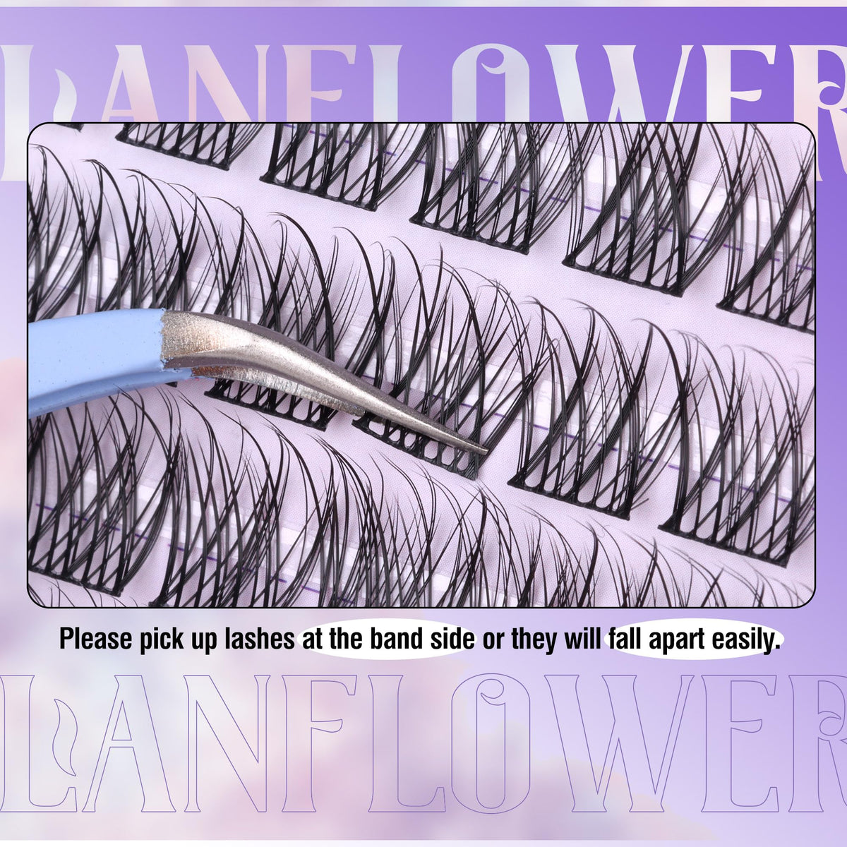 Different styles of LANFLOWER lash clusters displayed