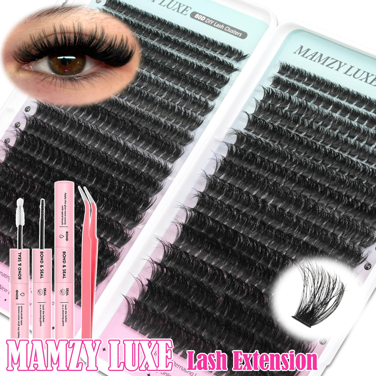 Different styles of Mamzy Luxe Fluff Lash Clusters laid out