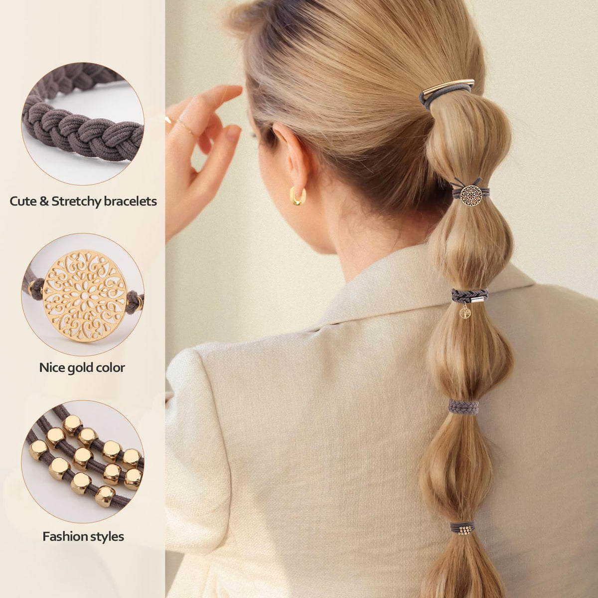 Different styles of SYGY Boho Hair Ties laid out