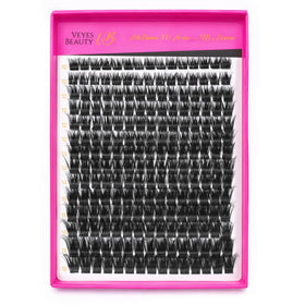 Different styles of VEYESBEAUTY lash clusters displayed