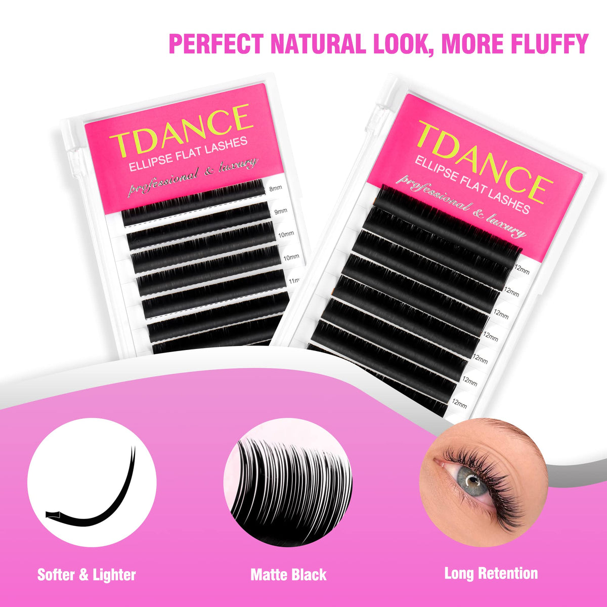 Different thickness options of TDANCE Classic Flat Lash Extensions