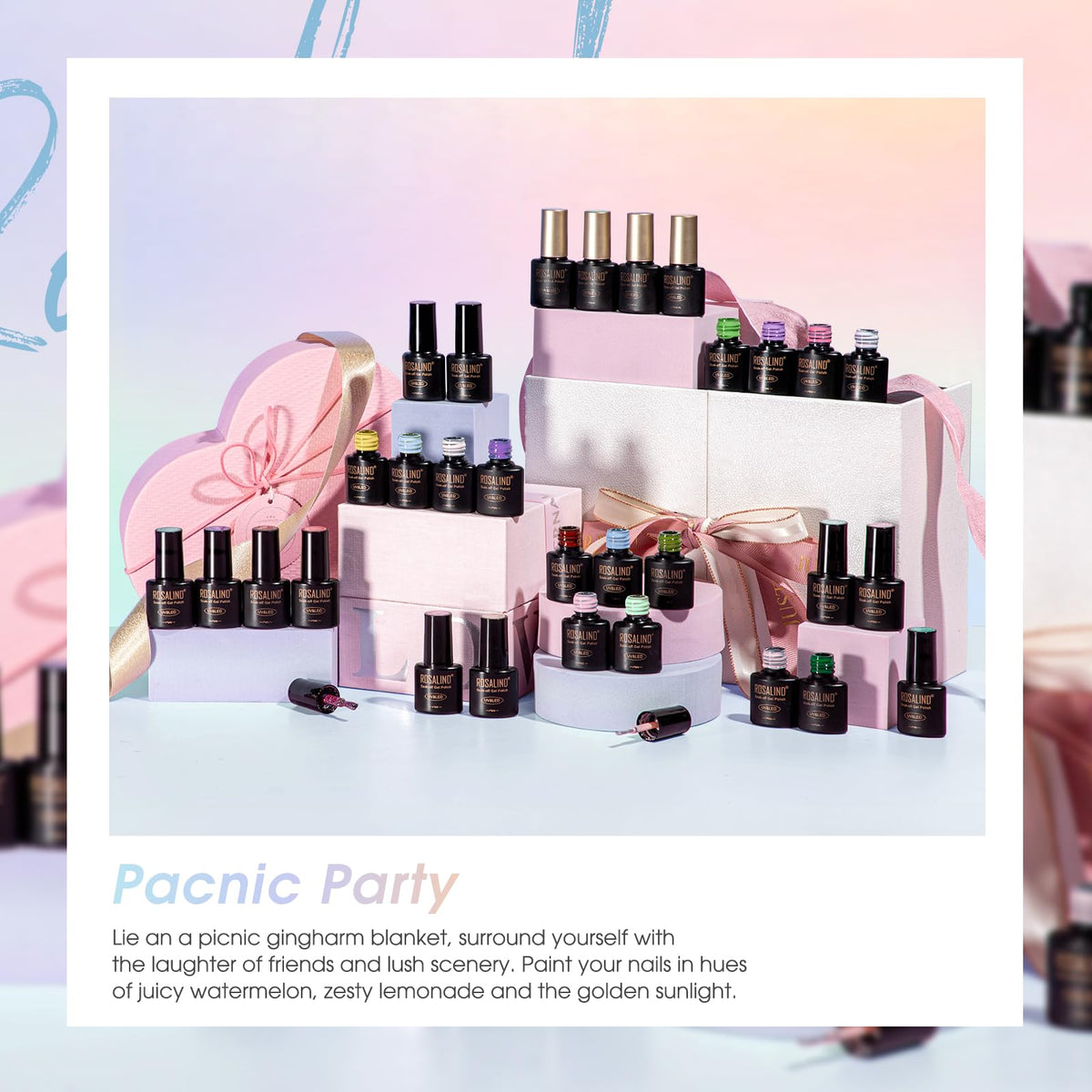 Different top coats included in ROSALIND gel polish set