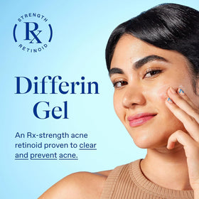 Differin Acne Gel tube next to skincare products