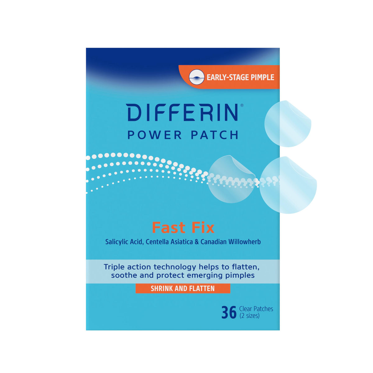 Differin Acne Pimple Patches box front view with 36 patches