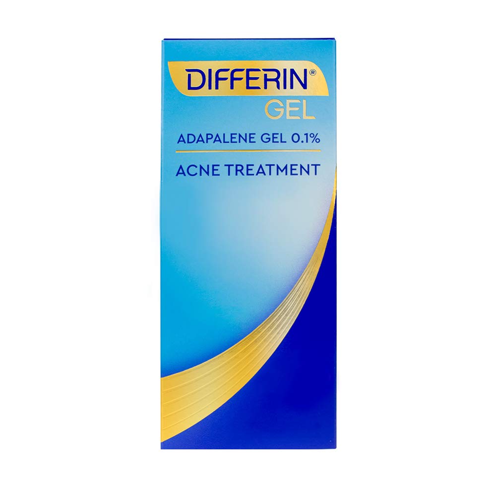 Differin Adapalene Gel 0.1% back view with ingredient list
