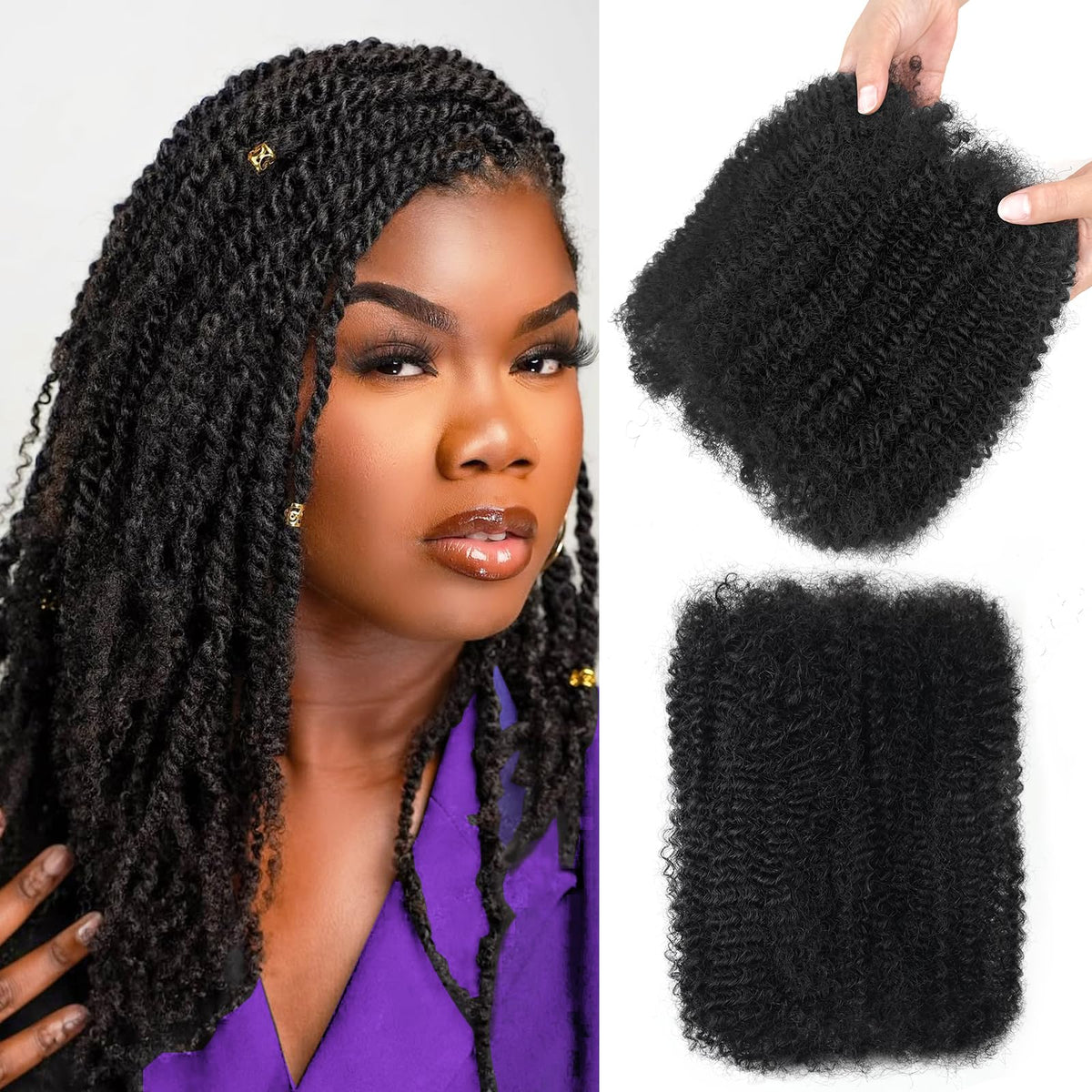 Dilekay Afro Kinkys Bulk Human Hair 18 Inch natural black front view