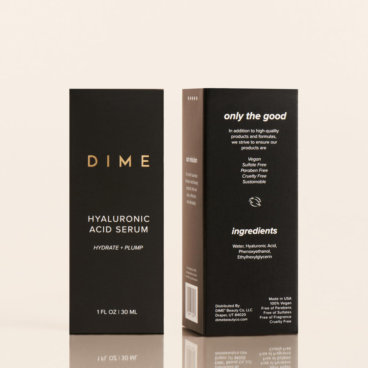 DIME Hyaluronic Acid Serum 1 oz with ingredients list