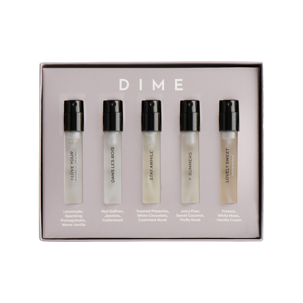 DIME Perfume Sampler set of 5 with five 2 ml bottles
