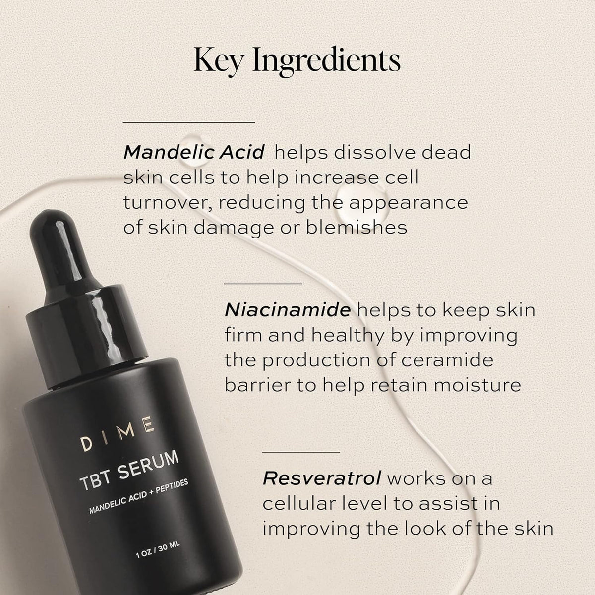 DIME TBT Serum 1 oz back view with ingredients