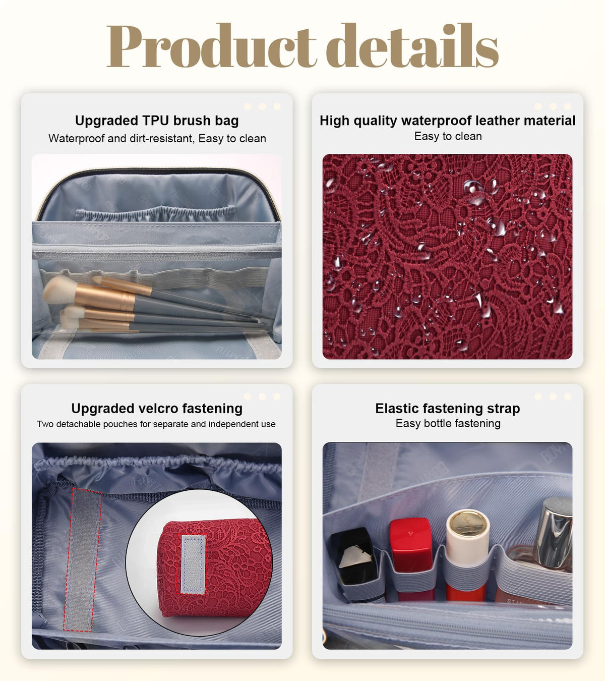 Dimensions of BOYATU travel makeup bag displayed