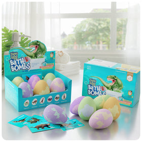 Dino Egg Bath Bomb being dropped into the tub