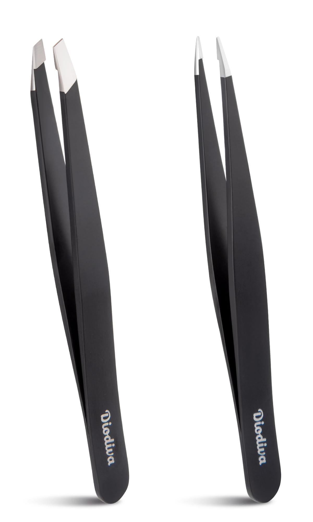 Diodiva 2-Pack Precision Tweezers Set front view with slant and point tips