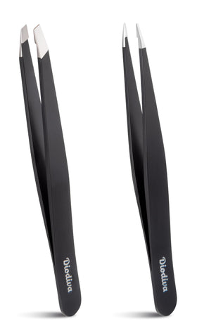 Diodiva 2-Pack Precision Tweezers Set front view with slant and point tips