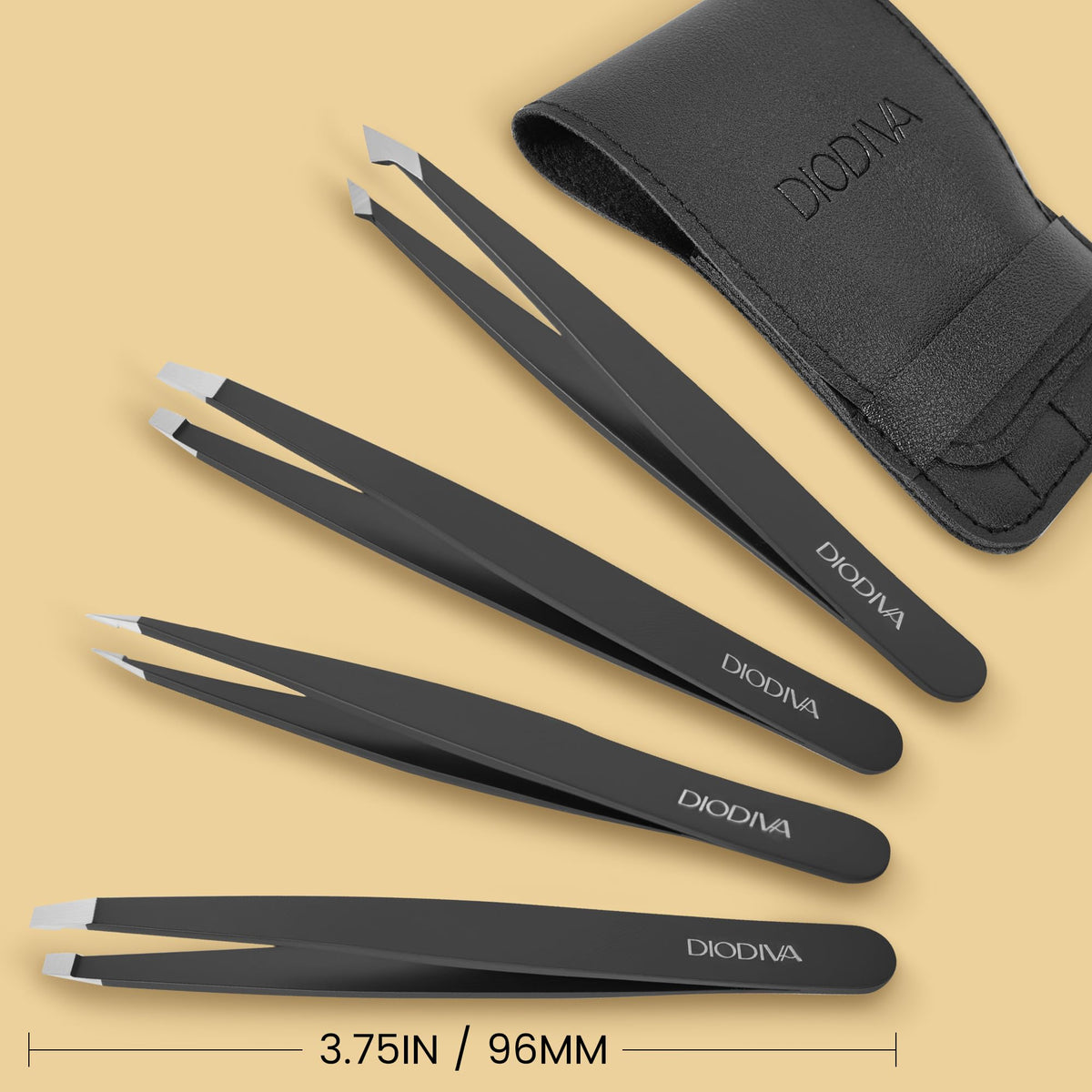 Diodiva tweezers set in hand for scale