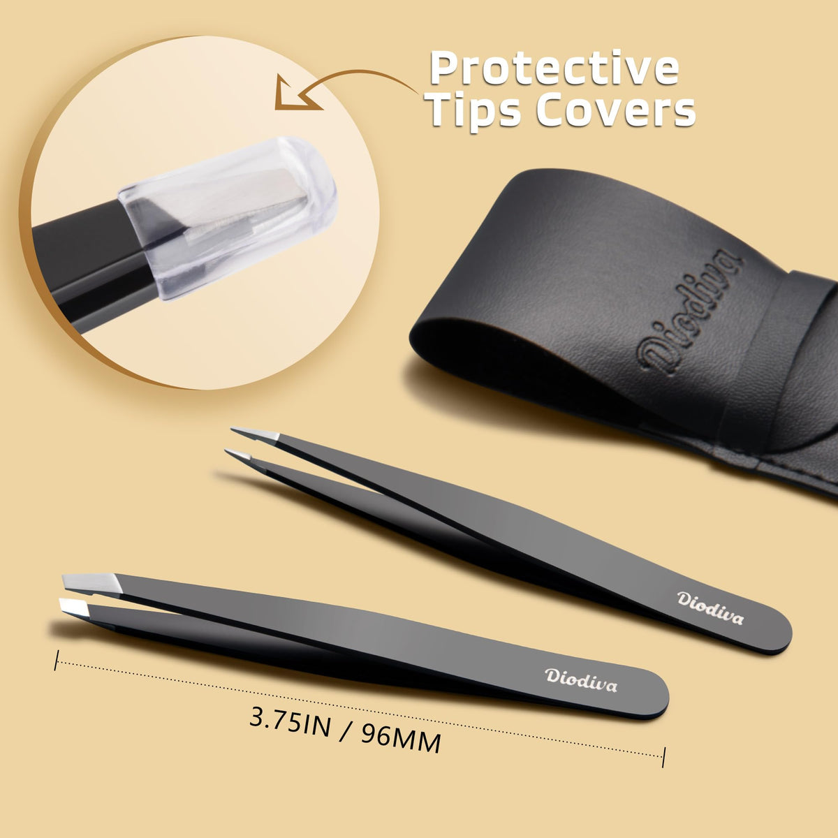 Diodiva tweezers set on a vanity with grooming essentials
