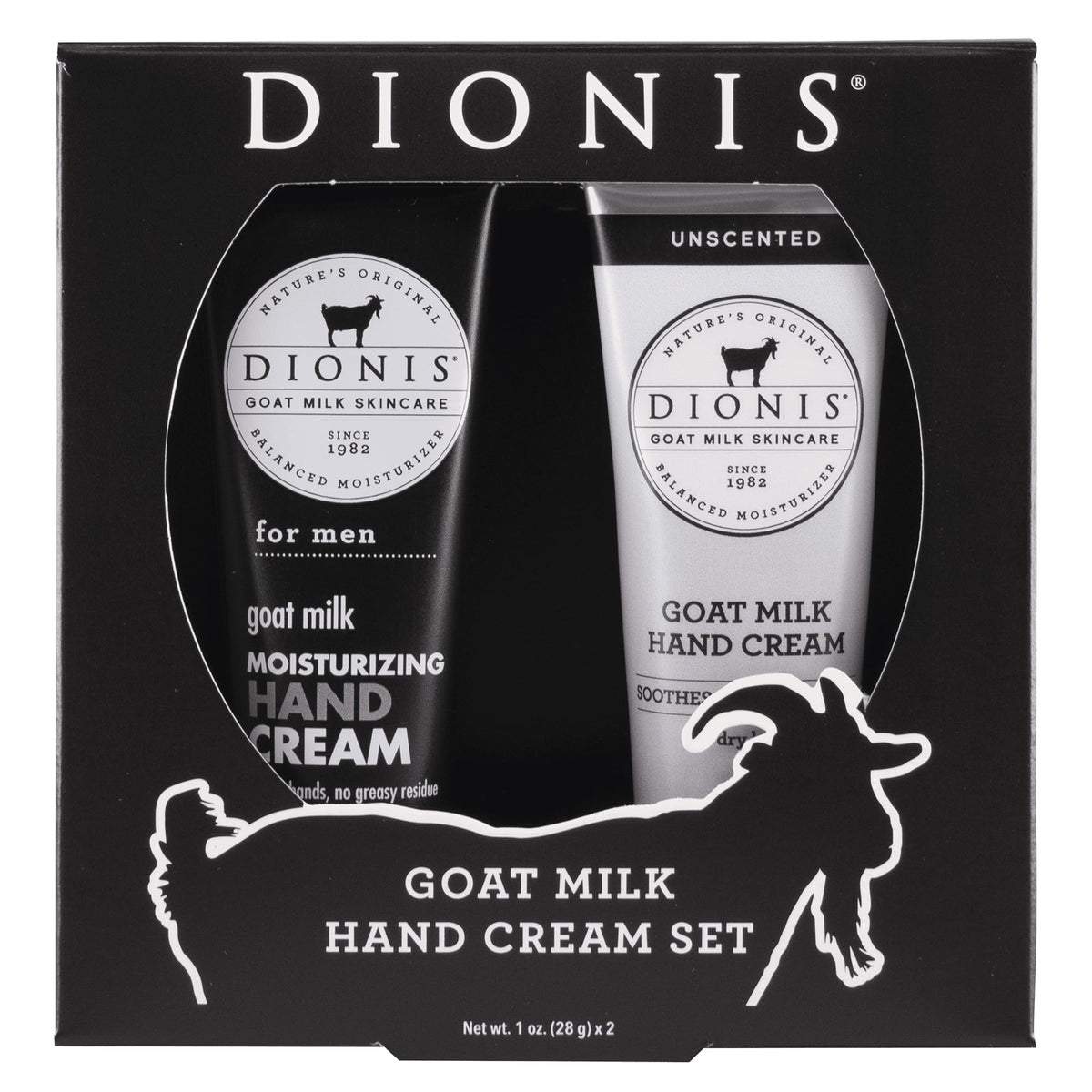 Dionis Goat Milk Hand Cream Gift Set front view with two 1 oz tubes