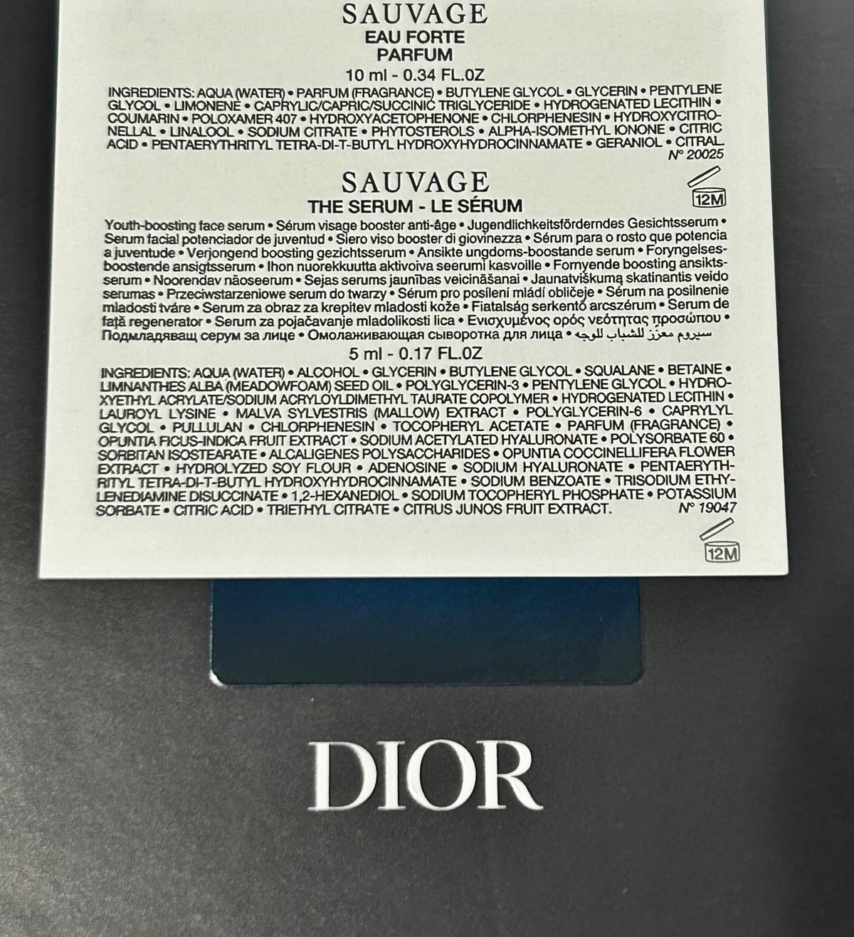 Dior Sauvage Eau Forte Mini Perfume and Serum Set on a table
