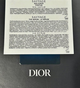 Dior Sauvage Eau Forte Mini Perfume and Serum Set on a table