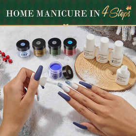 Display of AZUREBEAUTY dip powder colours on a nail palette