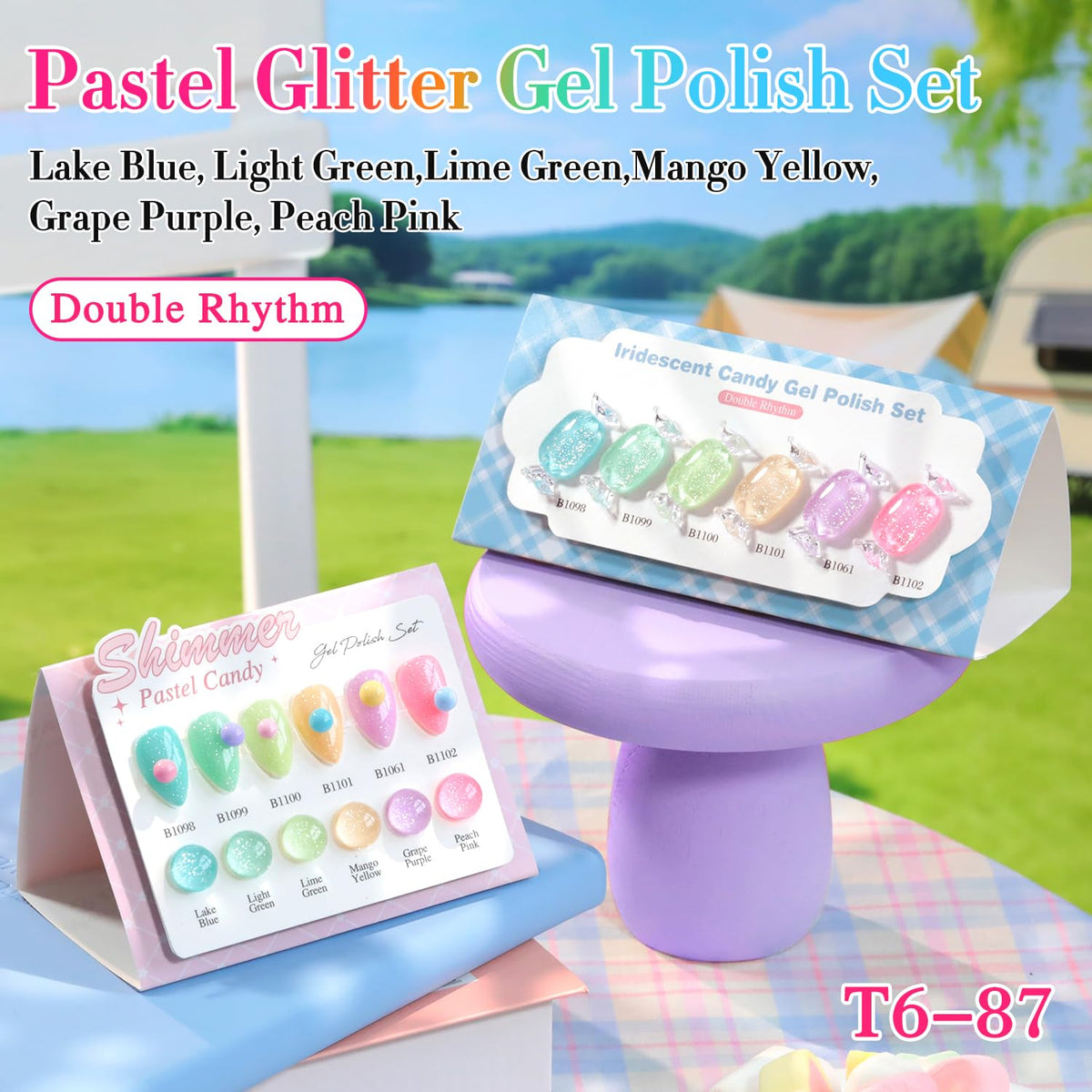 Display of Double Rhythm Gel Nail Polish Set with vibrant colours
