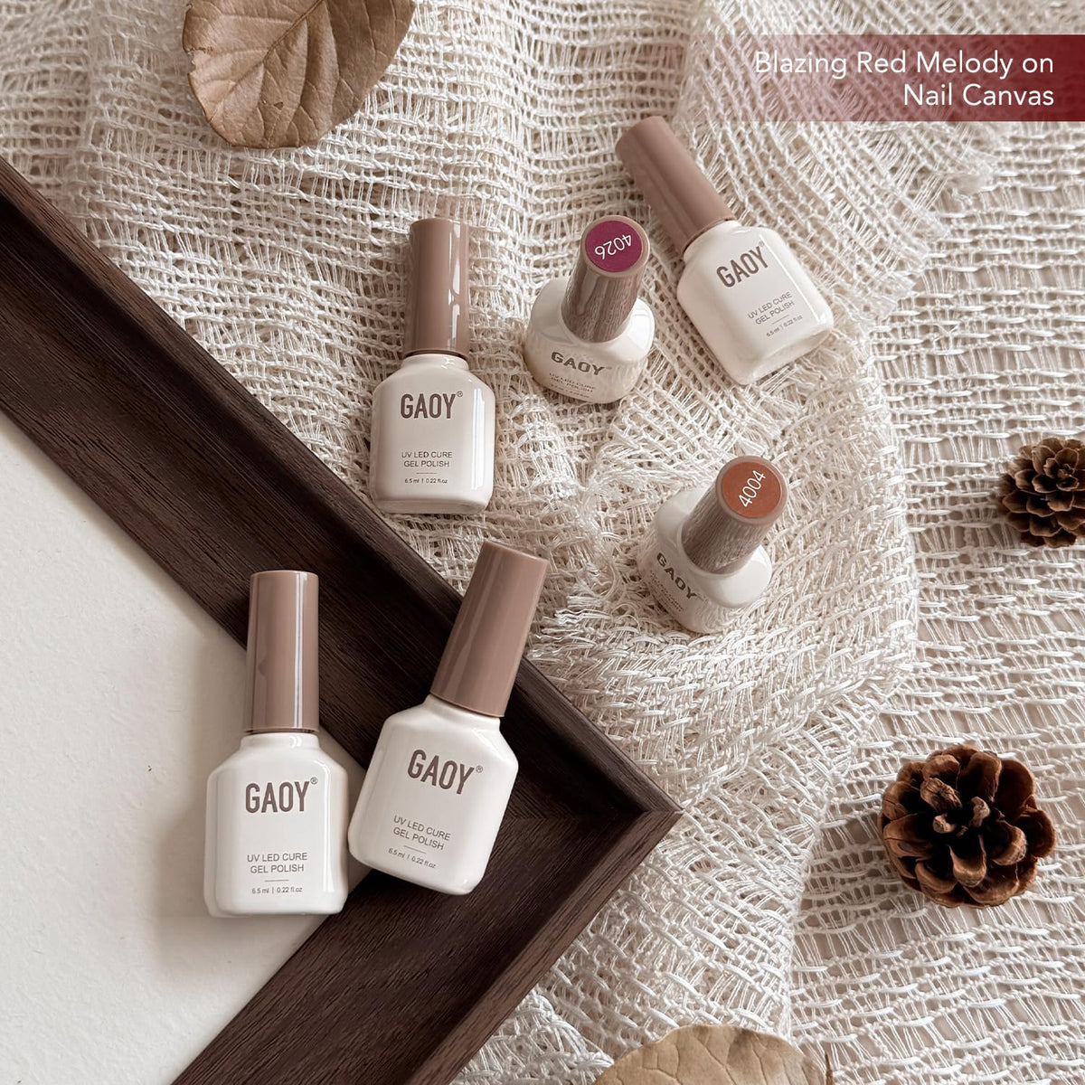 Display of GAOY gel nail polish colours on a nail art table