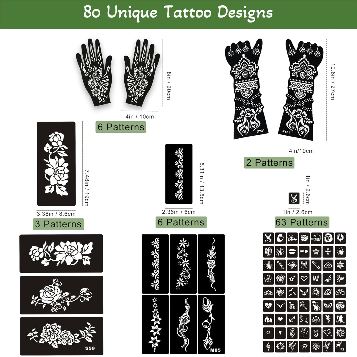 Display of stencils included in XWGLFT tattoo kit
