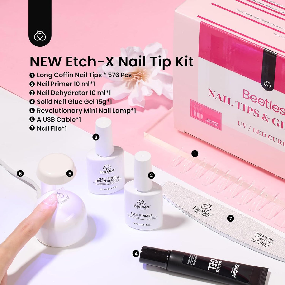 Display of the beetles Gel Nail Kit components on a table