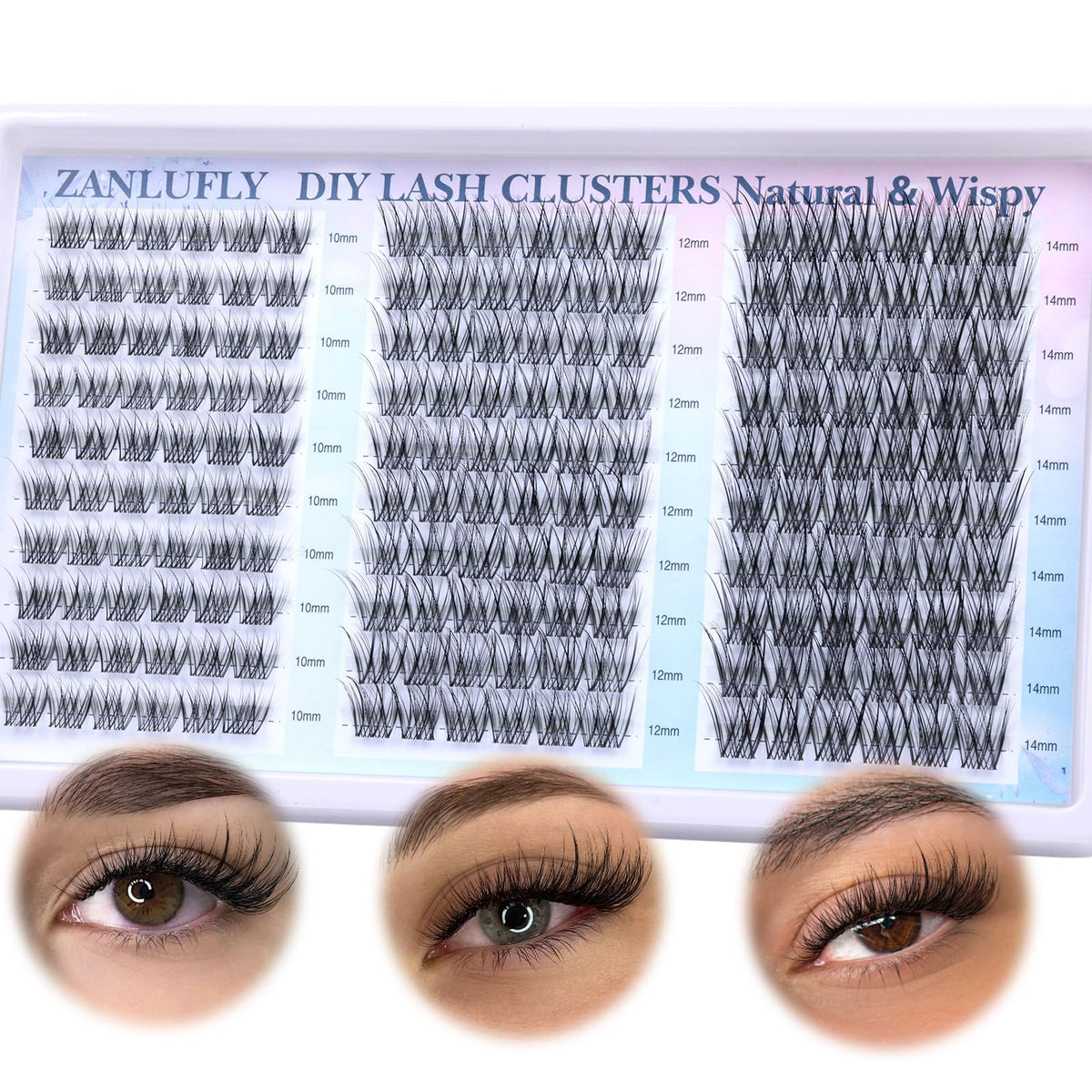 Display of wispy lash clusters in various styles