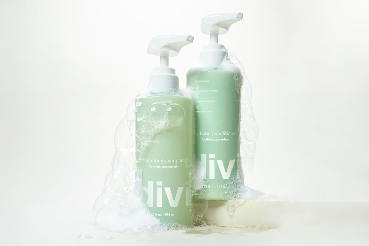 Divi Hydrating Shampoo and Conditioner set lifestyle shot