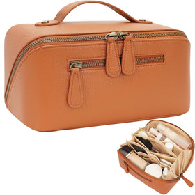 Divvia Travel Makeup Bag large capacity brown model front view