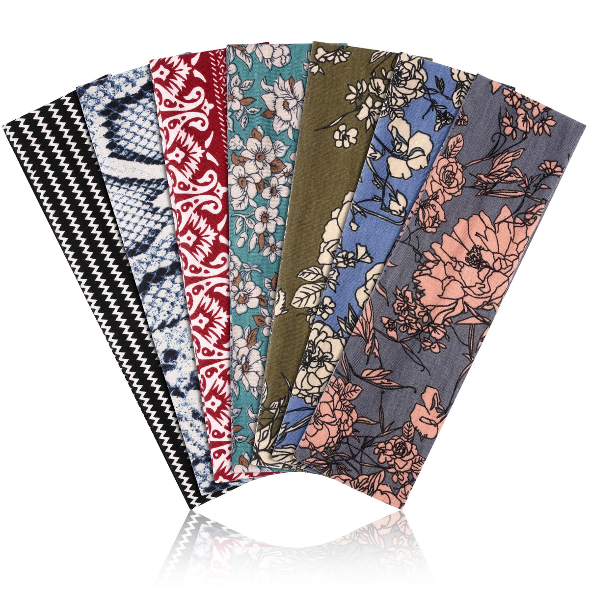 DiyJibb headbands set in assorted colours including black and floral gray