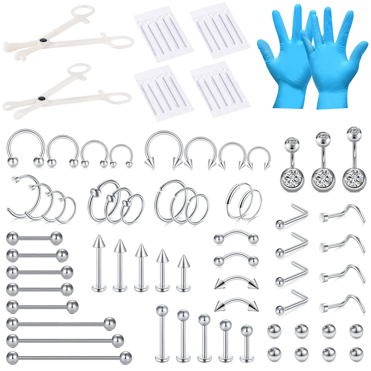 DJCIW 75Pcs Professional Piercing Kit front view