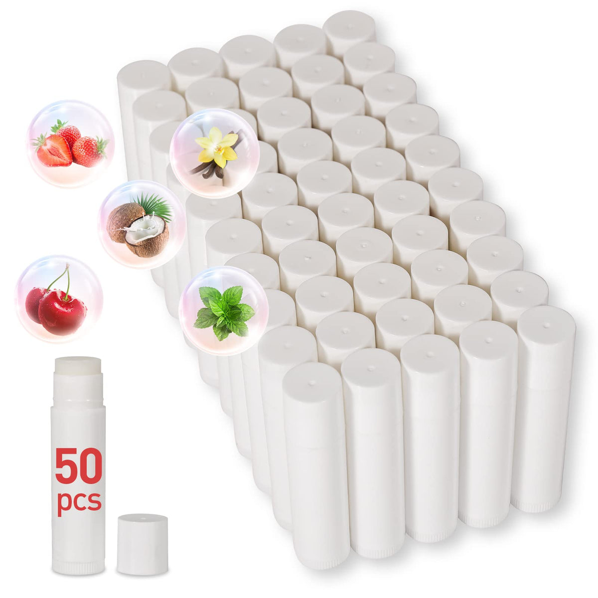 Dmsky 50 pack of unlabeled lip balm tubes in assorted flavours