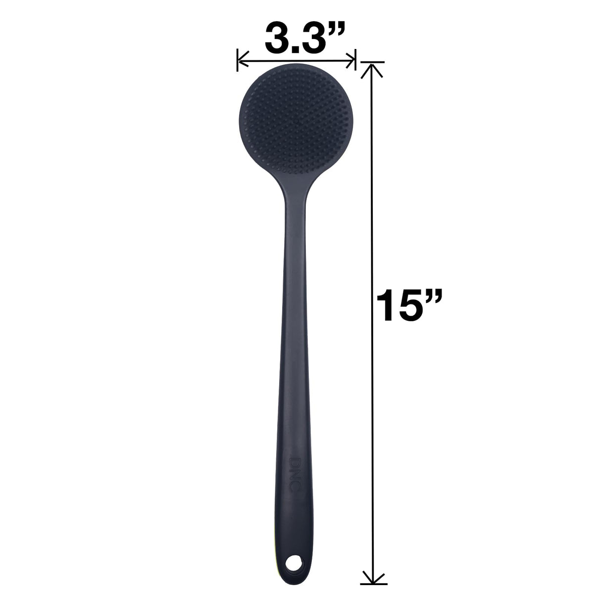 DNC Back Scrubber black silicone body brush in shower setting