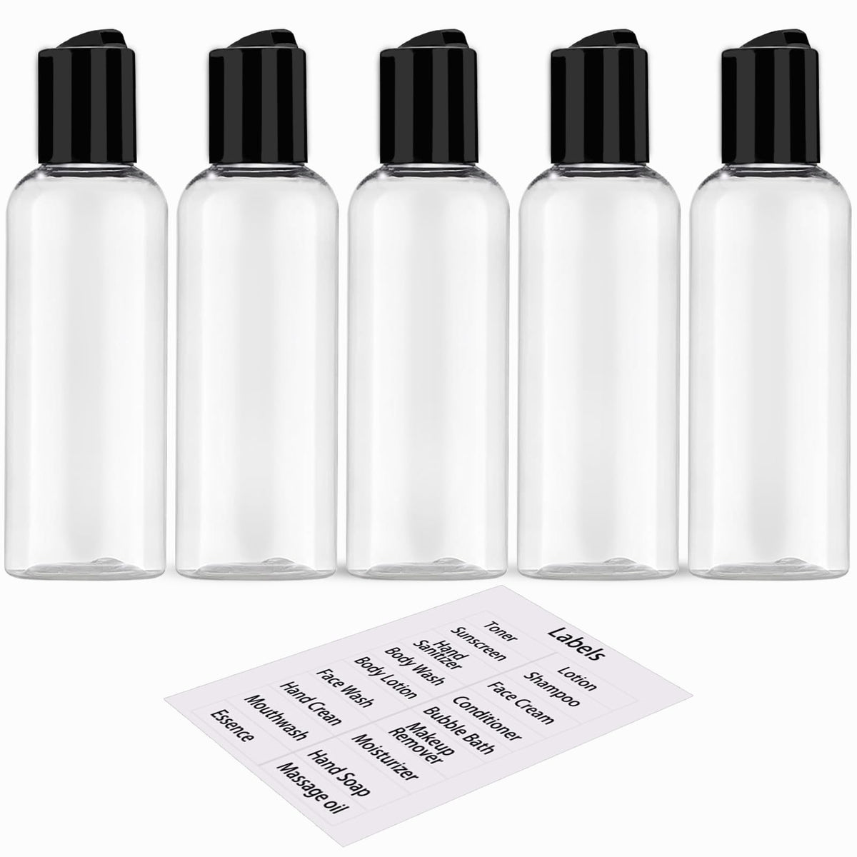 DNSEN Travel Bottles 5 Pack front view with labels