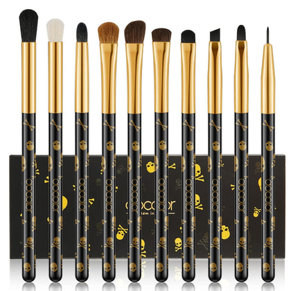 docolor 10Pcs Skull Printed Eye Makeup Brushes Set front view