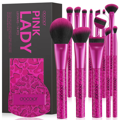 docolor 12PCS Pink Leopard Makeup Brush Set front view