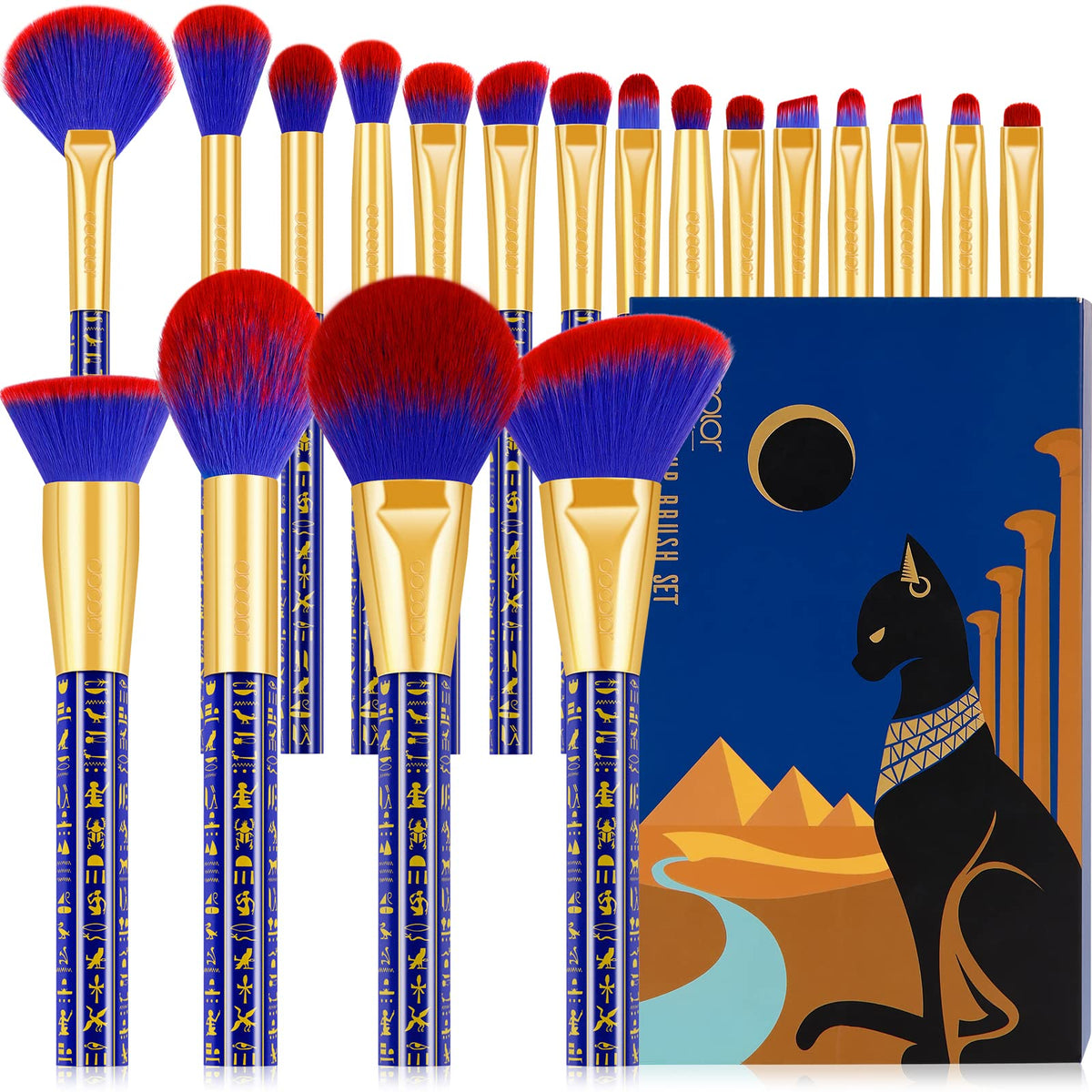 docolor Makeup Brush Set 19pcs front view showcasing the Ancient Egyptian design