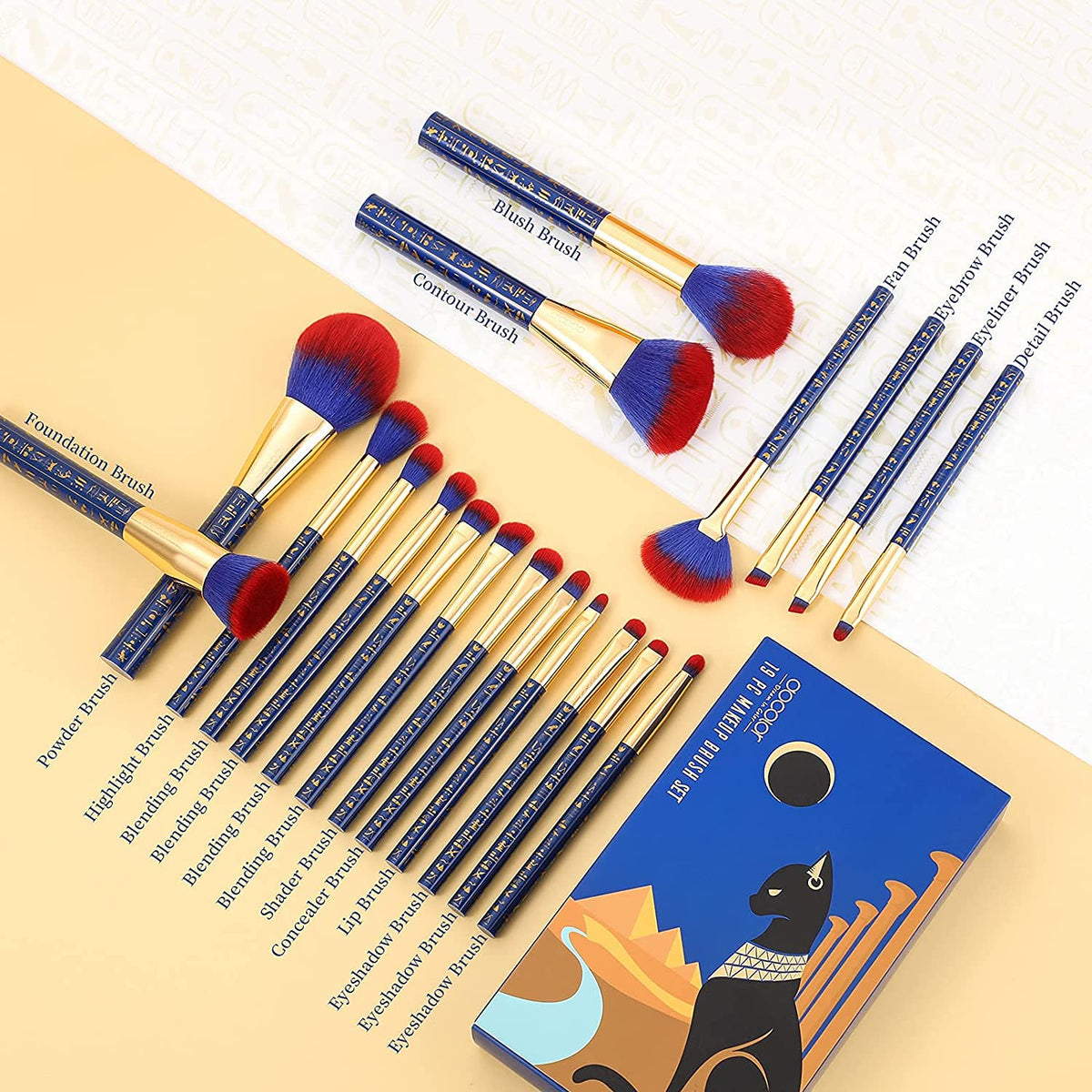 docolor Makeup Brush Set arranged in a cosmetic bag