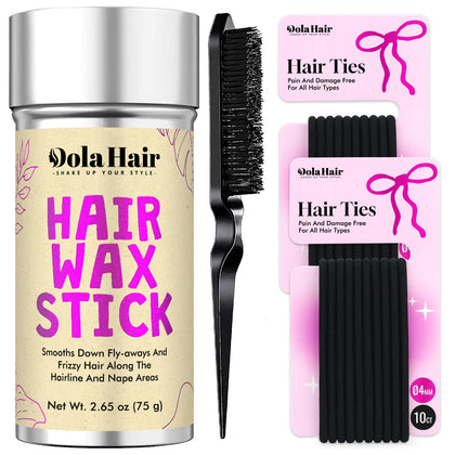 Dolahair Hair Wax Stick 2.7 Oz with slick back brush and hair ties