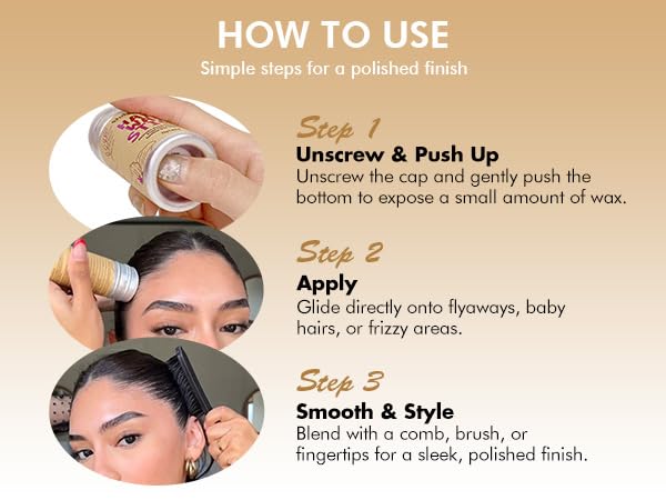 Dolahair Hair Wax Stick in use for a sleek hairstyle