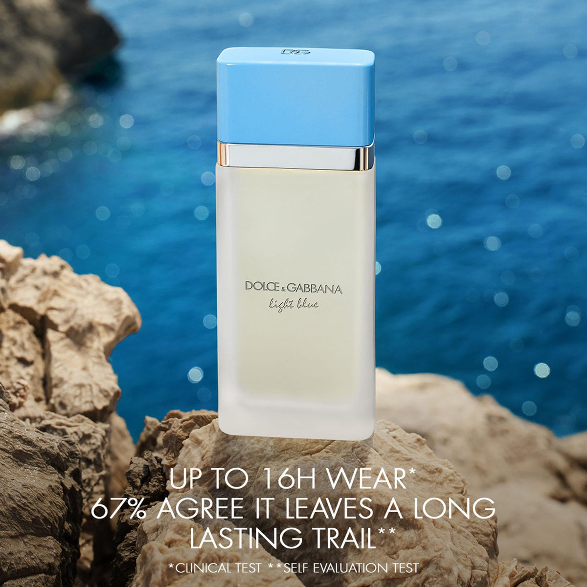 Dolce&Gabbana Light Blue Eau De Toilette Spray on a beach background