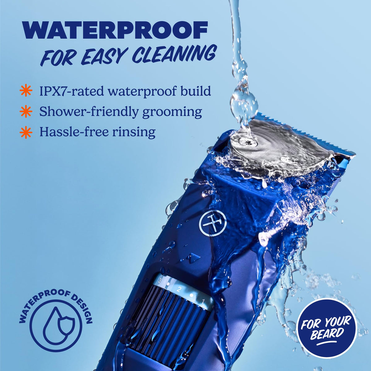Dollar Shave Club Beard Trimmer showing waterproof feature