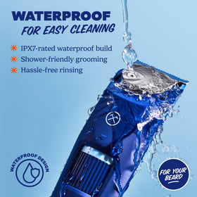 Dollar Shave Club Beard Trimmer showing waterproof feature